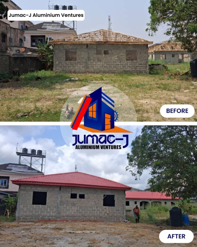 Twin building new roof installation in Lagos with Longspan aluminium